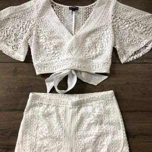 White Lace/Embroidered Crop Top & Shorts Set